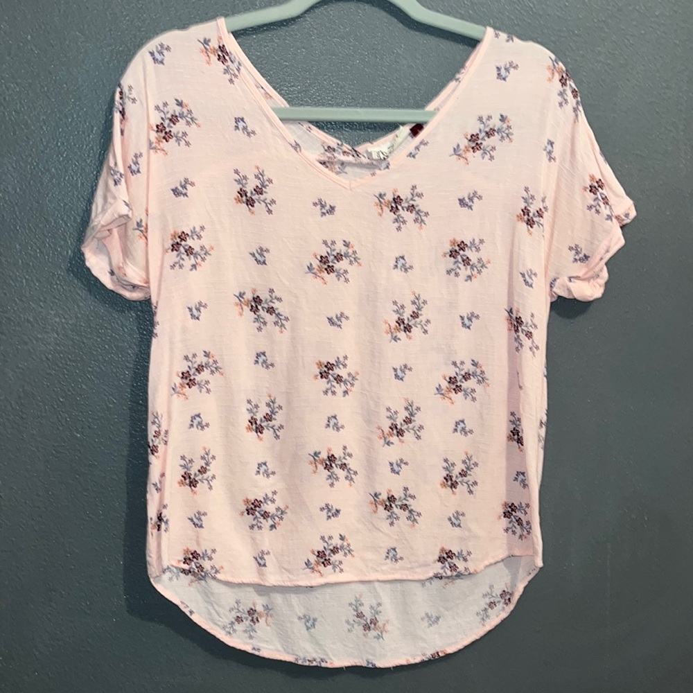 SO ladies Pink floral top blouse spring layering Small